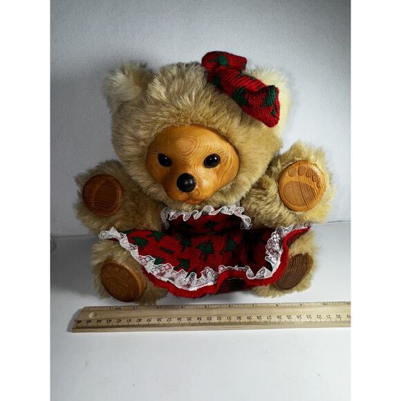 1992 William Tung Wood Face & Paws Biege Plush Teddy Bear Stuffed Animal 10” - Picture 7 of 8